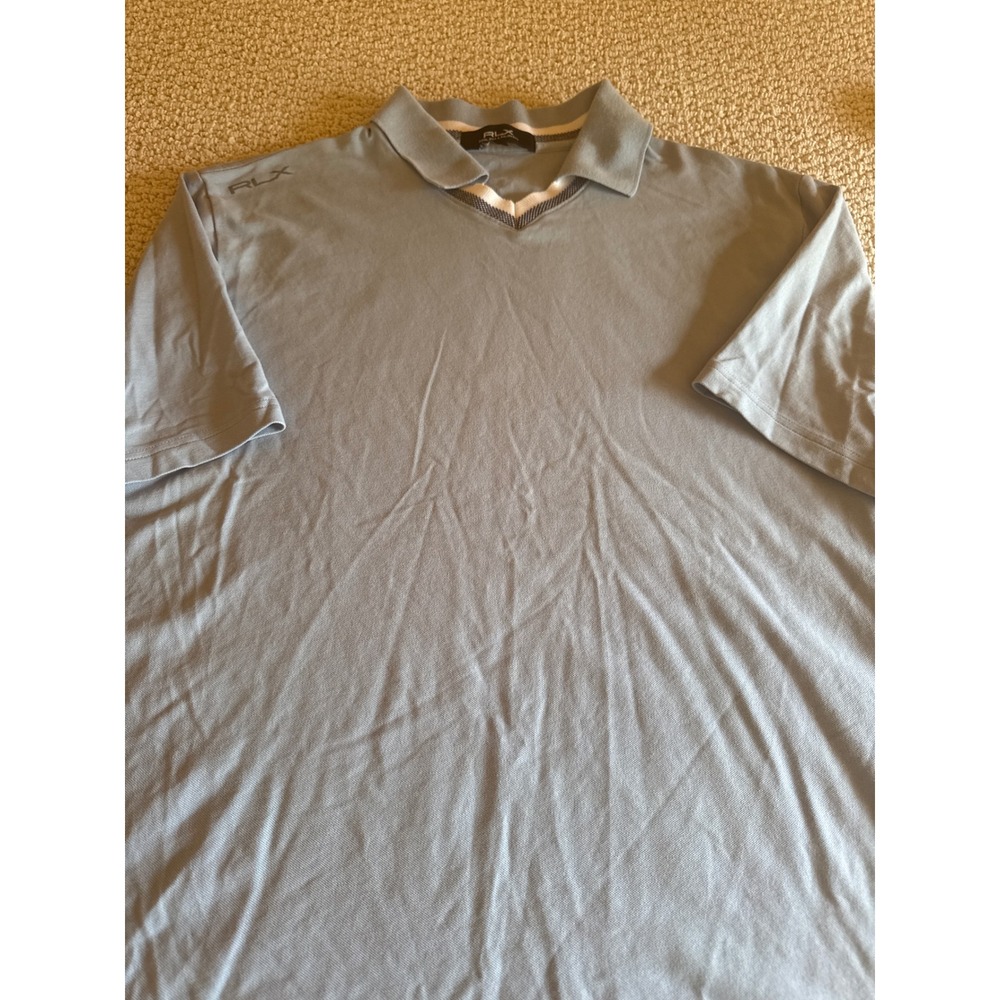 RLX Ralph Lauren Mens V-Neck Polo Shirt Light Blue Gray Performance Golf Large L